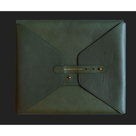 Luxury Leather Document Holder 220 Central Park South Olive Green Portfolio - Picture 1 of 6